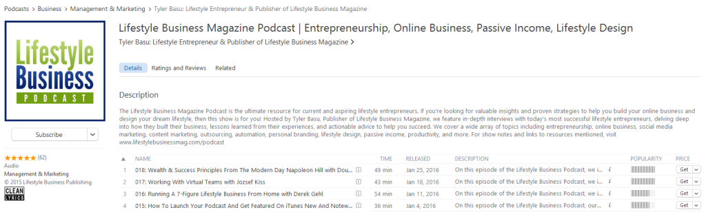 Lifestyle Business Magazine Podcast iTunes Listing