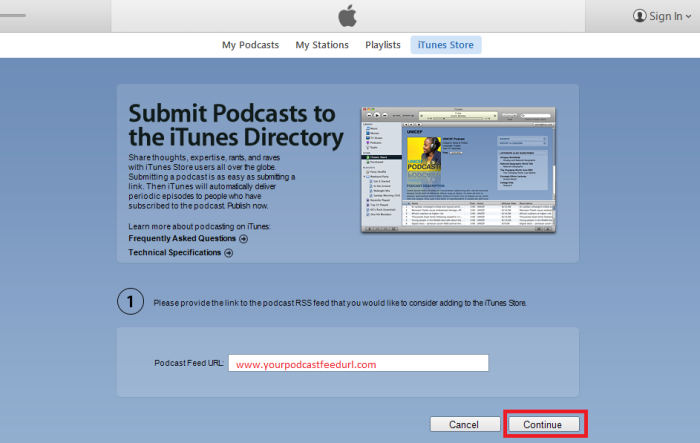 iTunes Submit Feed URL 2